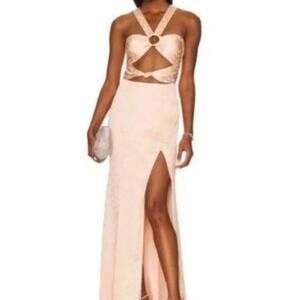 Majorelle Giannina Dress Medium Pink Blush Satin Gown Floral Cut Out MSRP $248